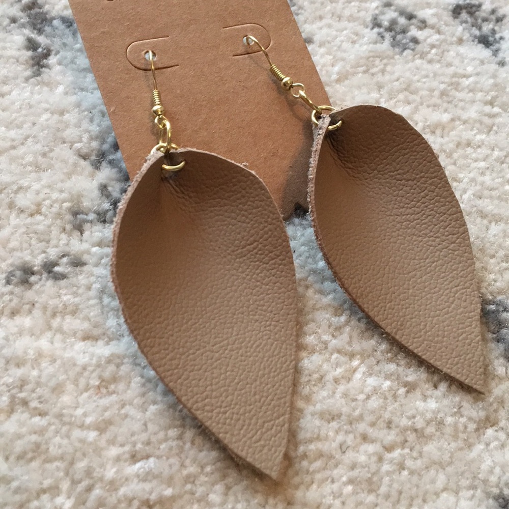 Handmade tan leather petal earrings